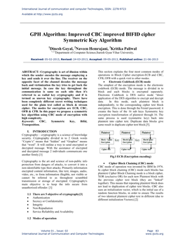 GPH Algorithm: Improved CBC Improved BIFID Cipher Symmetric Key Algorithm
