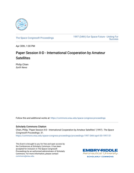 Paper Session II-D-International Cooperation by Amateur Satellites