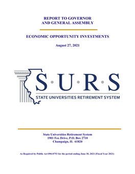 Report to Governor and General Assembly Economic Opportunity