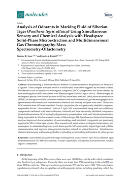 Analysis of Odorants in Marking Fluid of Siberian Tiger (Panthera Tigris