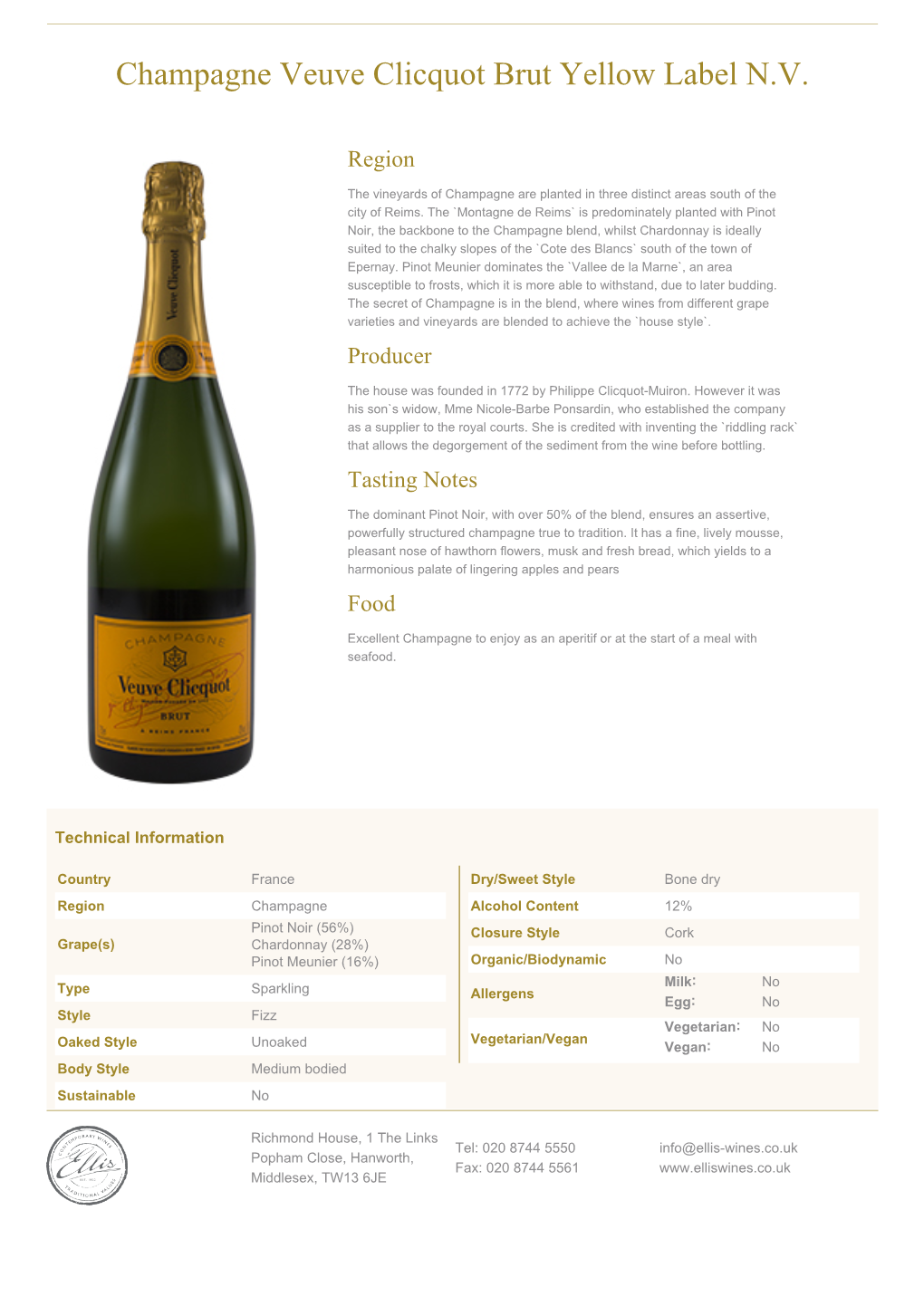 Champagne Veuve Clicquot Brut Yellow Label N.V