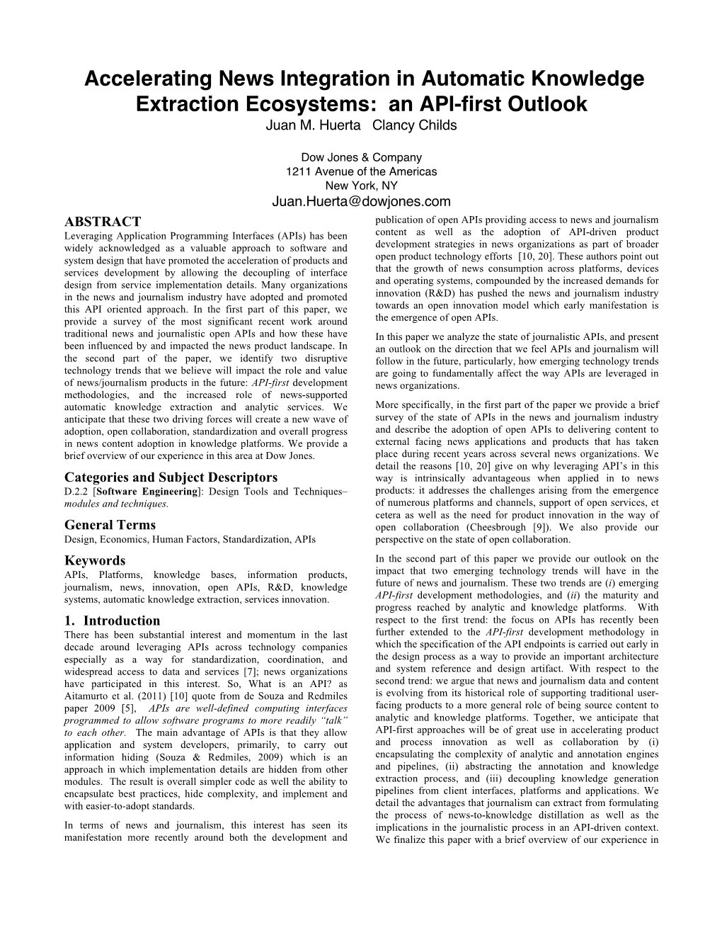 Accelerating News Integration in Automatic Knowledge Extraction Ecosystems: an API-First Outlook Juan M