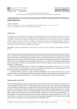 A Phylogenetic Review of the Species Groups of Phylocentropus Banks (Trichoptera: Dipseudopsidae)