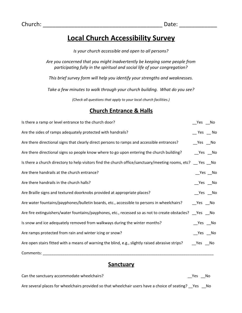 Local Church Accessibility Survey