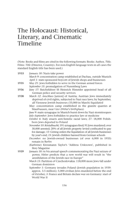 The Holocaust: Historical, Literary, and Cinematic Y, Timeline