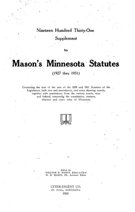 Mason's Minnesota Statutes (1927 Thru 1931)