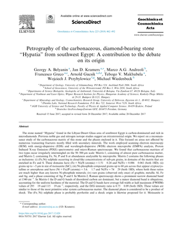 Petrography of the Carbonaceous, Diamond-Bearing Stone В