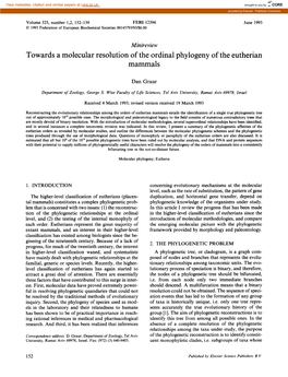 Towards a Molecular Resolution of the Ordinal Phylogeny of the Eutherian Mammals