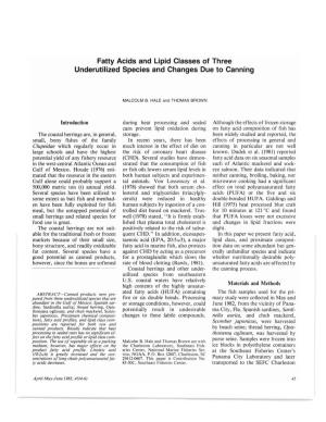 Fatty Acids and Lipid Classes of Three Underutilized Species and Changes Due to Canning