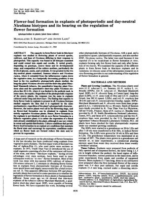 Nicotiana Biotypes and Its Bearing on the Regulation of Flower Formation (Photoperiodism in Plants/Plant Tissue Culture) MANGALATHU S
