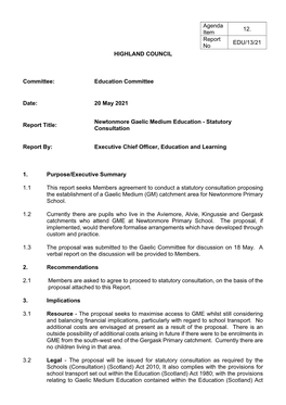 Item 12: Newtonmore Gaelic Medium Education