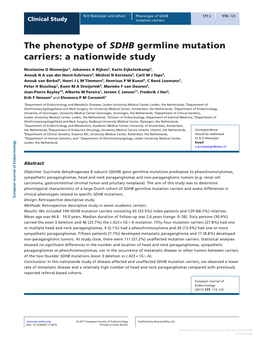 The Phenotype of SDHB Germline Mutation Carriers