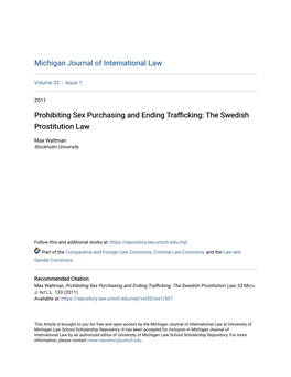 Prohibiting Sex Purchasing and Ending Trafficking: the Swedish Prostitution Law