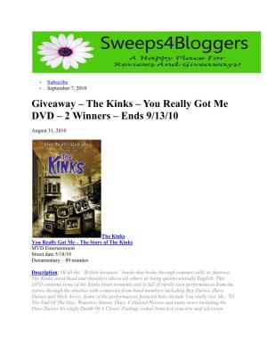 Giveaway – the Kinks – You Really Got Me DVD – 2 Winners – Ends 9/13/10