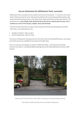 Access Statement for Williamson Park, Lancaster