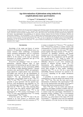 Age Determination of Plutonium Using Inductively Coupled Plasma Mass Spectrometry