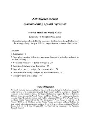 Nonviolence Speaks: Communicating Against Repression