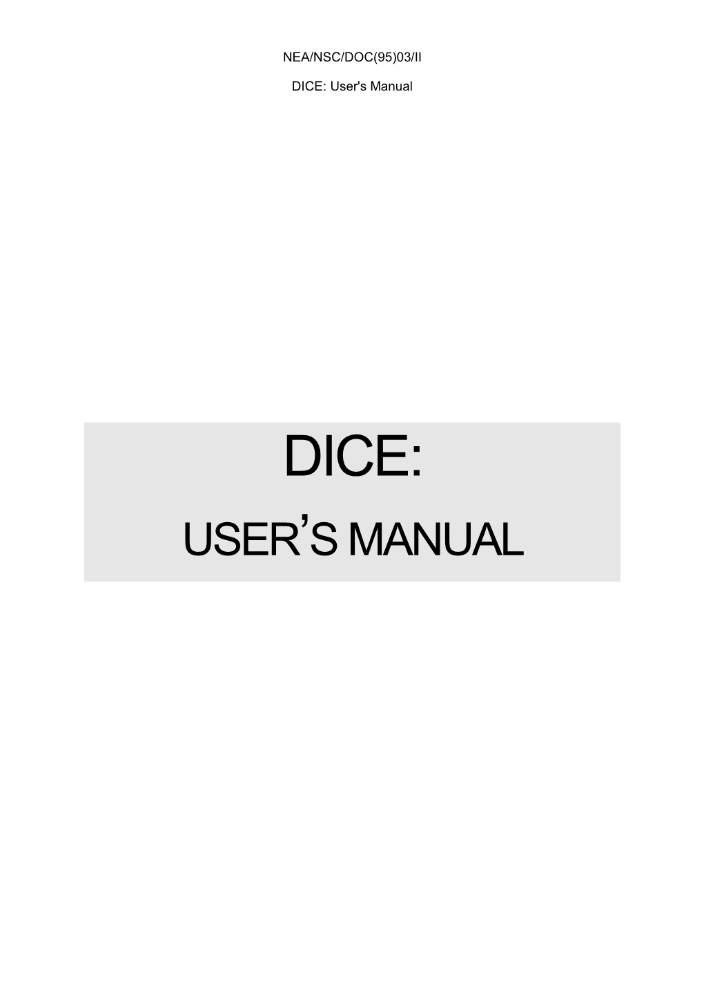 DICE: User's Manual