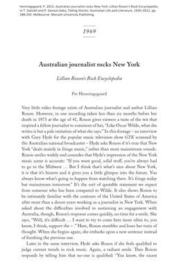Australian Journalist Rocks New York: Lillian Roxon’S Rock Encyclopedia