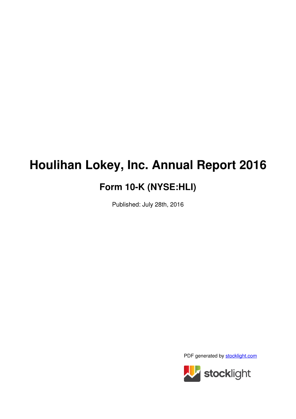 Houlihan Lokey, Inc. Annual Report 2016