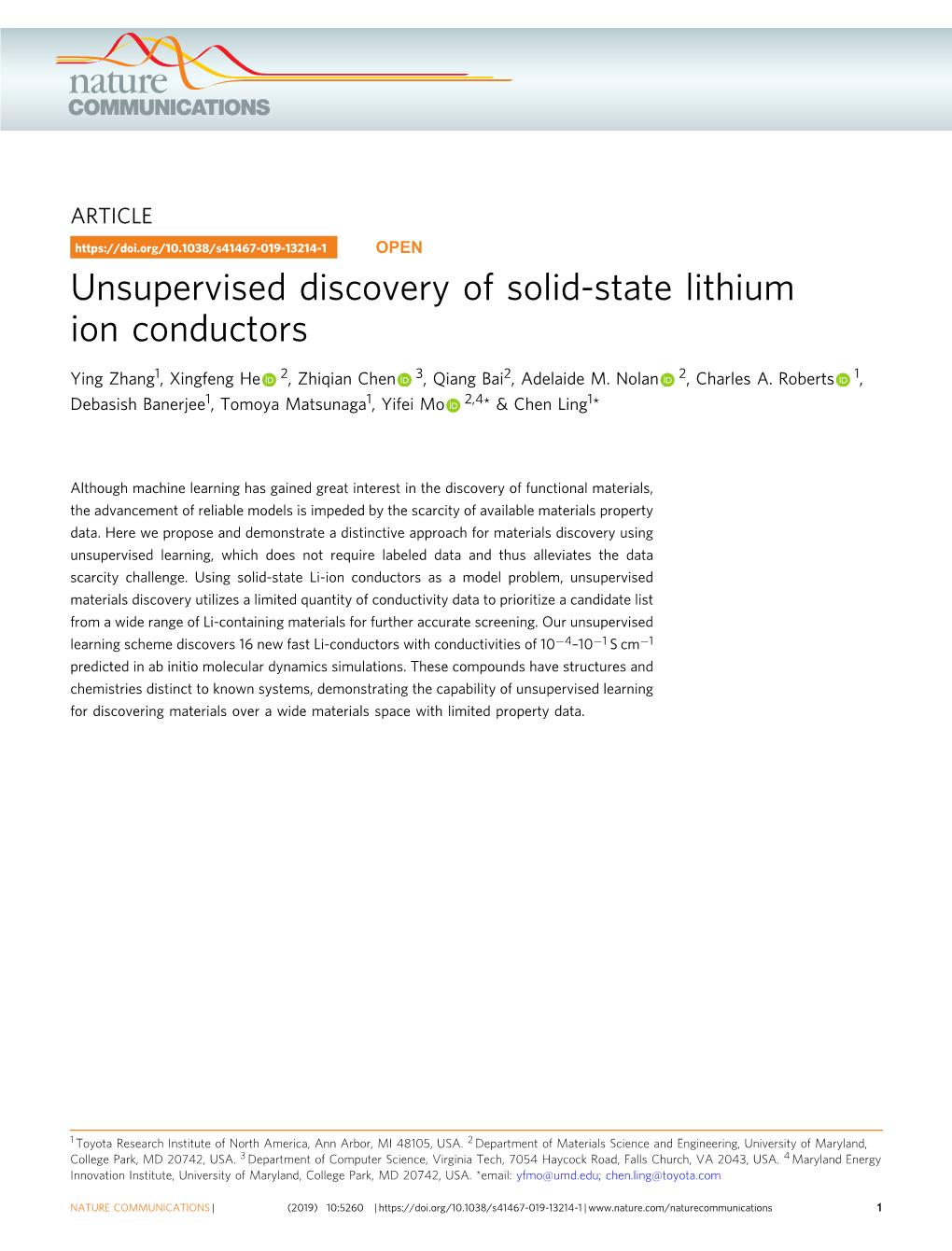 Unsupervised Discovery of Solid-State Lithium Ion Conductors