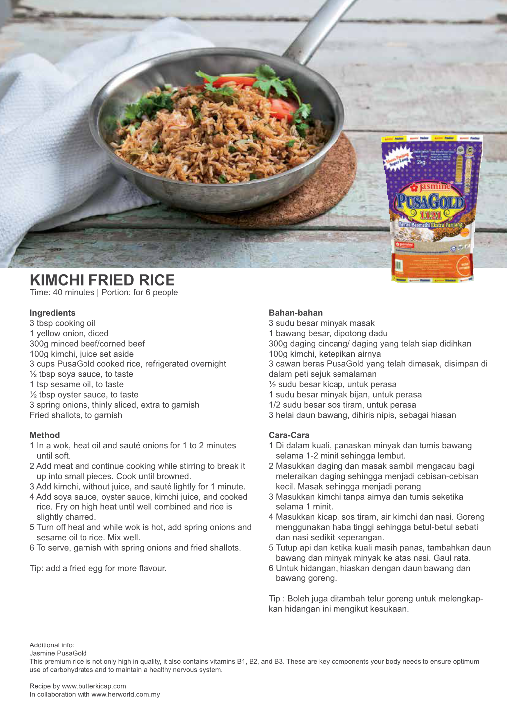 KIMCHI FRIED RICE Time: 40 Minutes | Portion: for 6 People