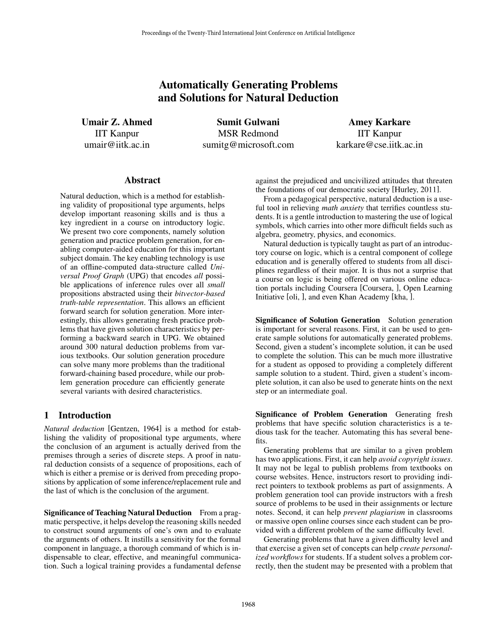 Automatically Generating Problems and Solutions for Natural Deduction