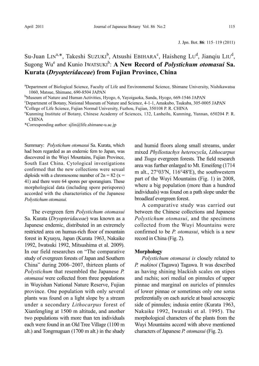 B: a New Record of Polystichum Otomasui Sa. Kurata