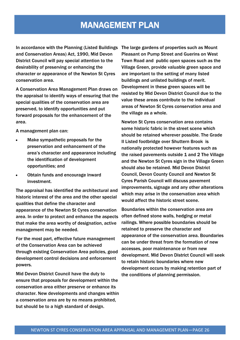 Newton St Cyres Management Plan