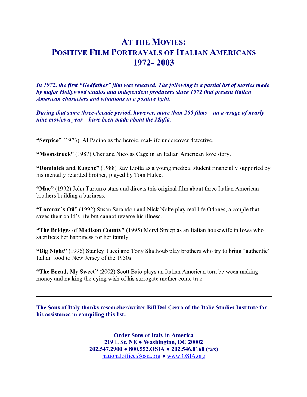 At the Movies: Positive Film Portrayals of Italian Americans, 1972-2003