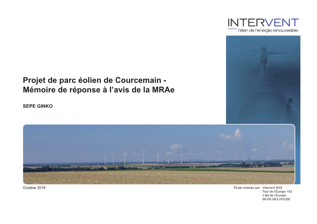 Projet De Parc Éolien De Courcemain - Mémoire De Réponse À L’Avis De La Mrae