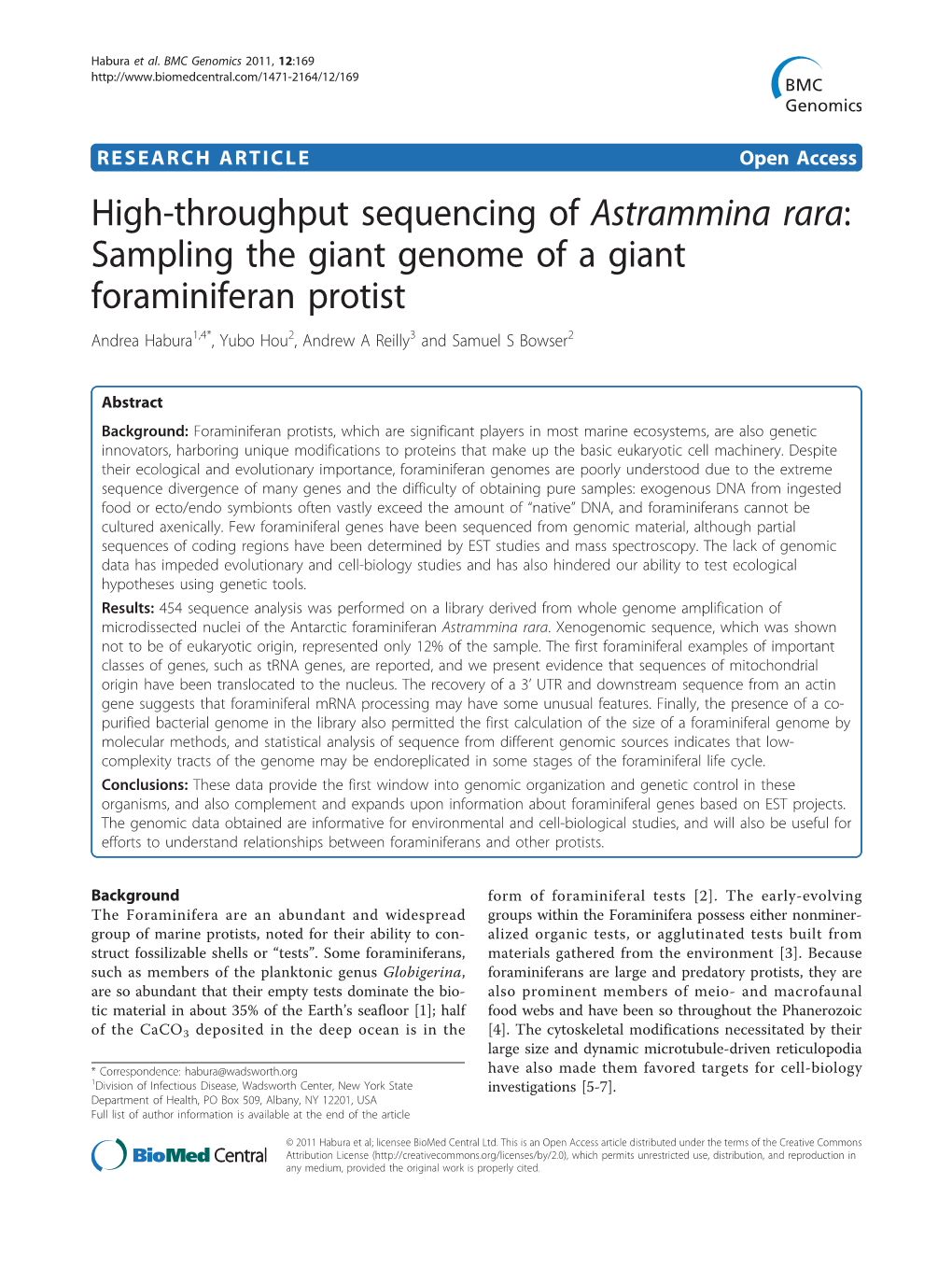 High-Throughput Sequencing of Astrammina Rara: Sampling The