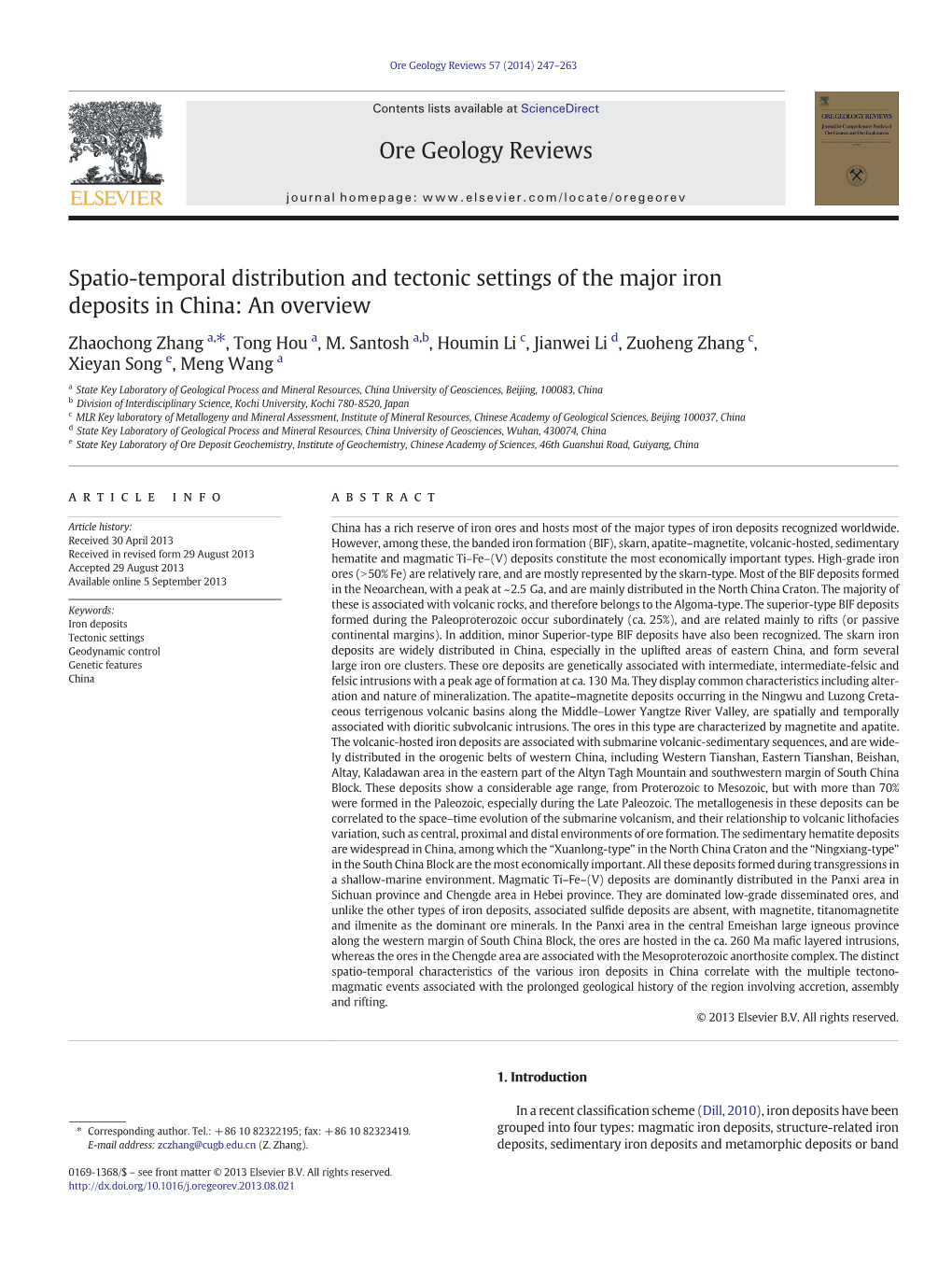 Spatio-Temporal Distribution and Tectonic Settings of the Major Iron Deposits in China: an Overview