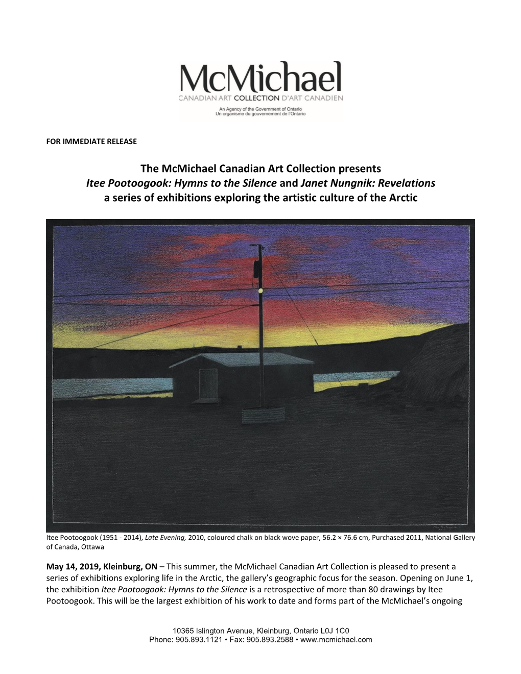 The Mcmichael Canadian Art Collection Presents Itee Pootoogook