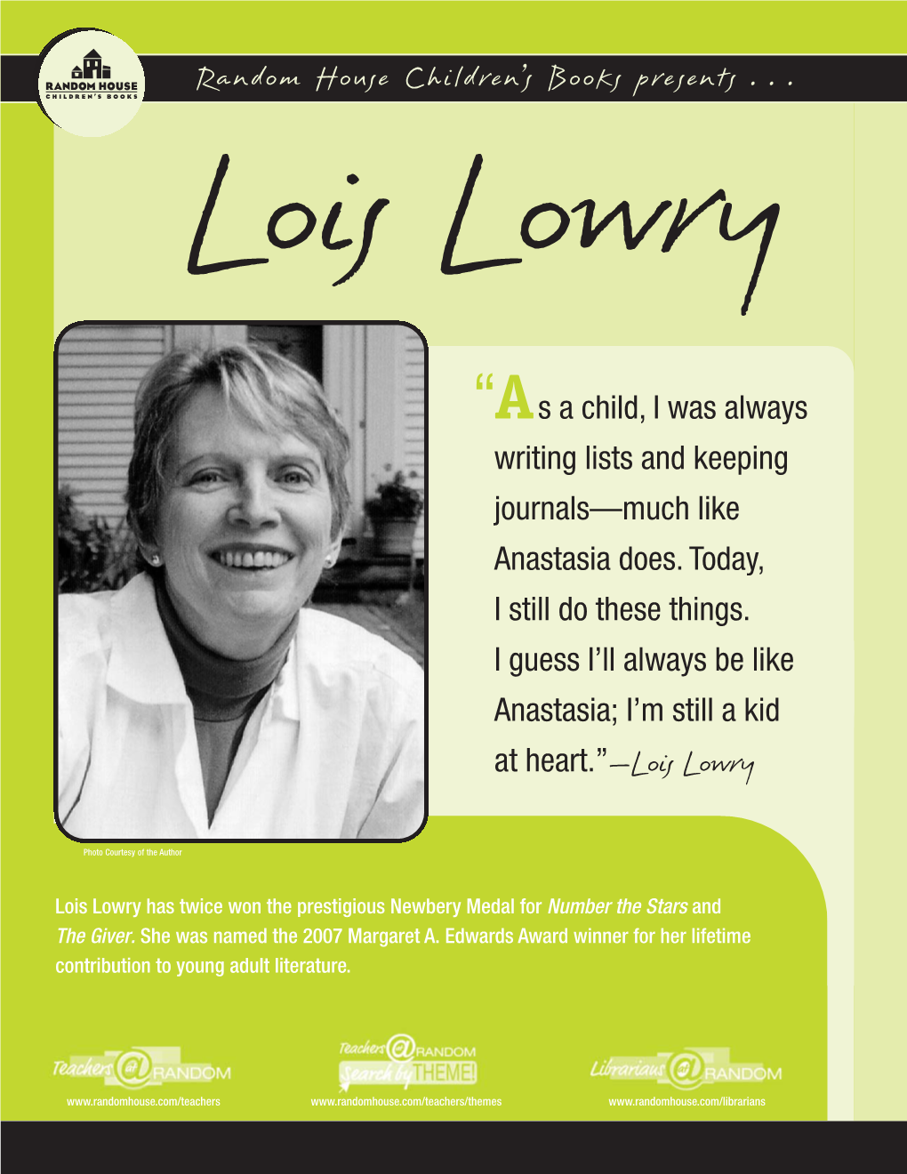 Lois Lowry's Printable Author Bio