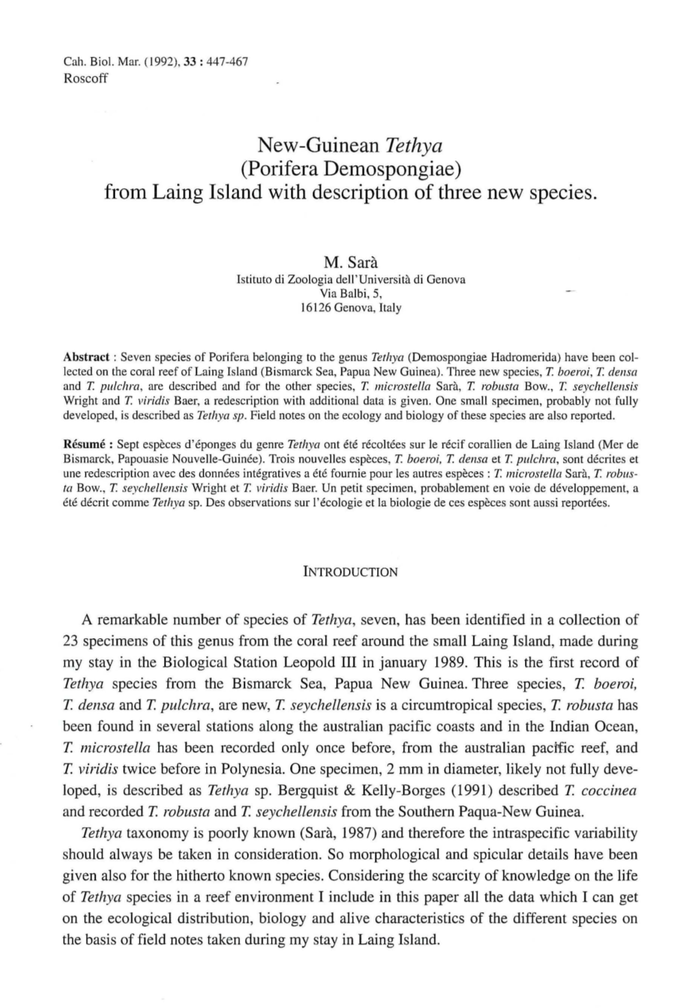 New-Guinean Tethya (Porifera Demospongiae) from Laing Island with Description of Three New Species