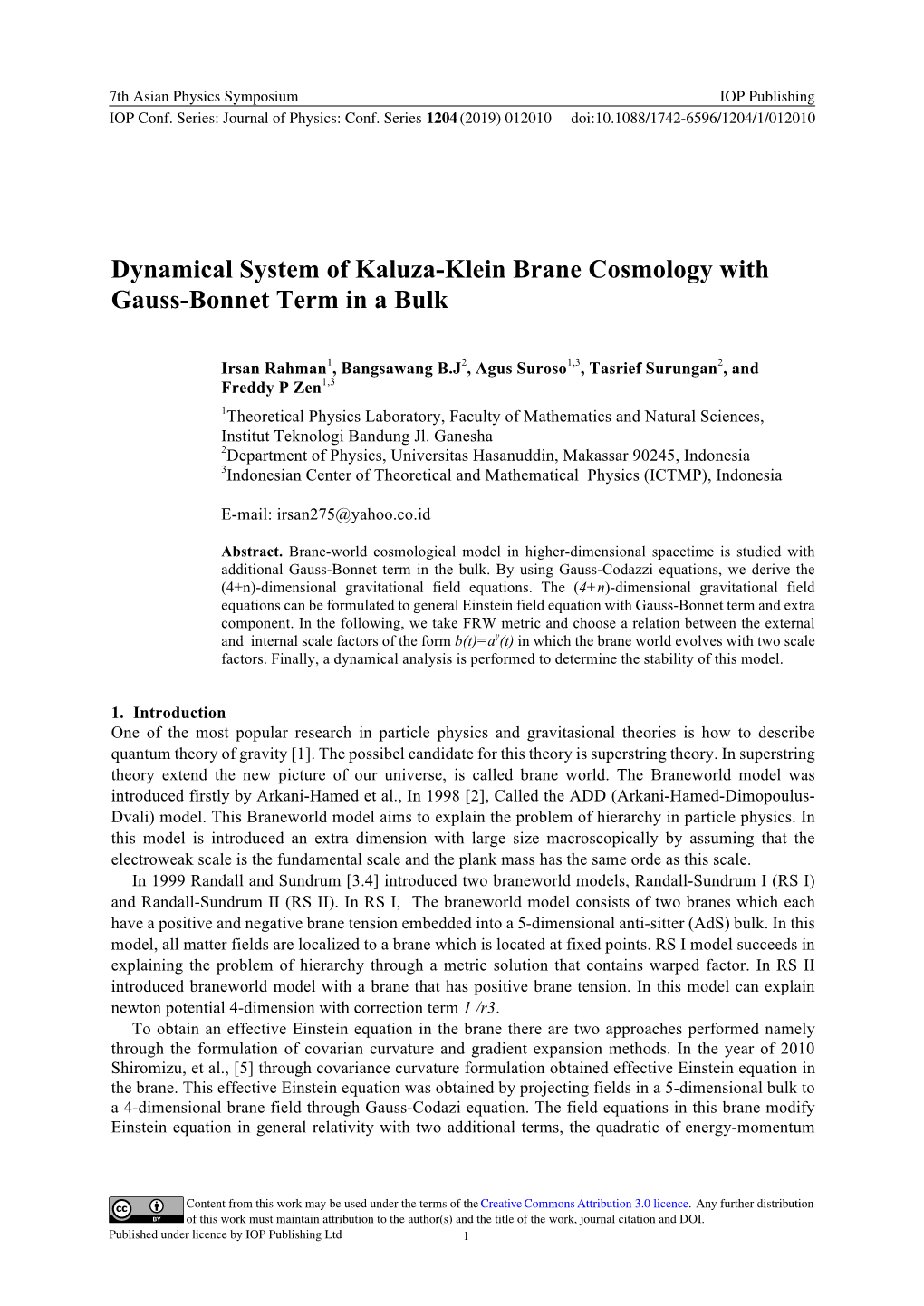 Dynamical System of Kaluza-Klein Brane Cosmology with Gauss-Bonnet Term in a Bulk