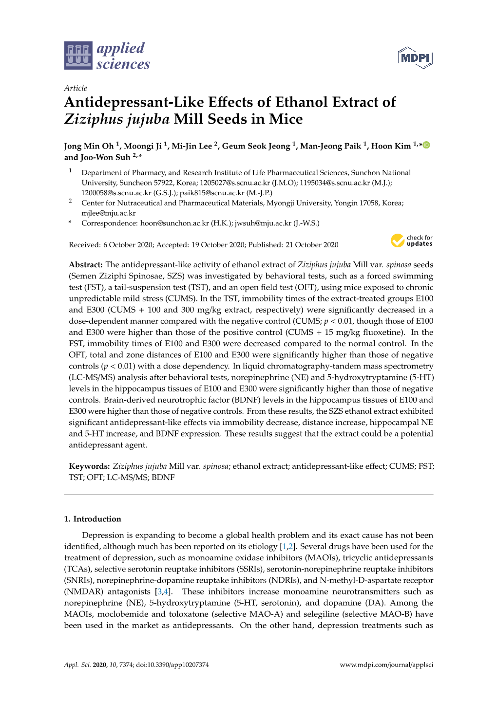 Antidepressant-Like Effects of Ethanol Extract of Ziziphus Jujuba Mill