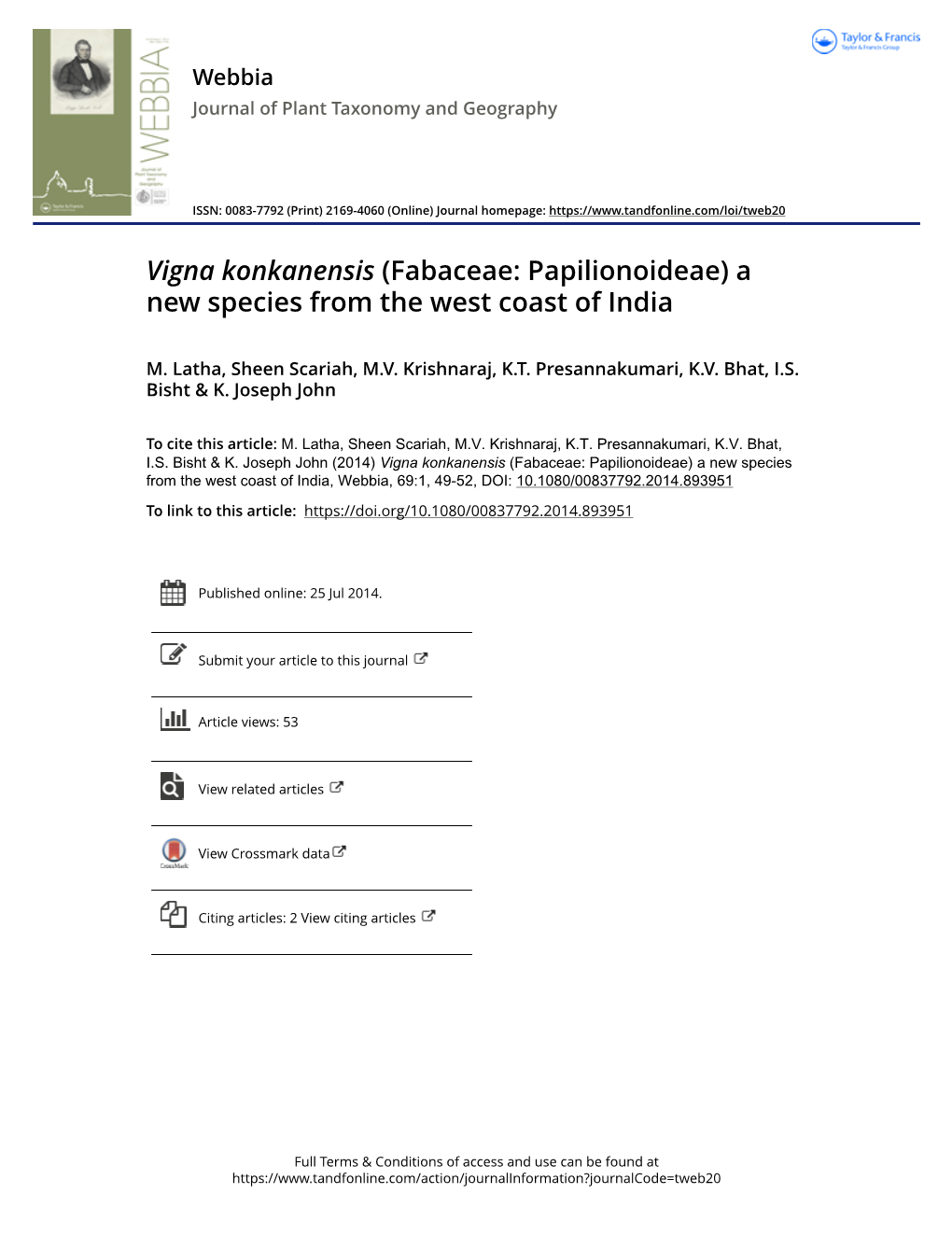 Vigna Konkanensis (Fabaceae: Papilionoideae) a New Species from the West Coast of India