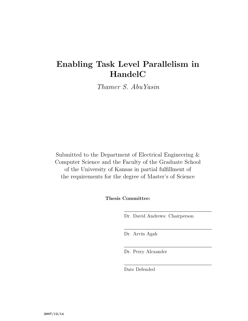 Enabling Task Level Parallelism in Handelc Thamer S