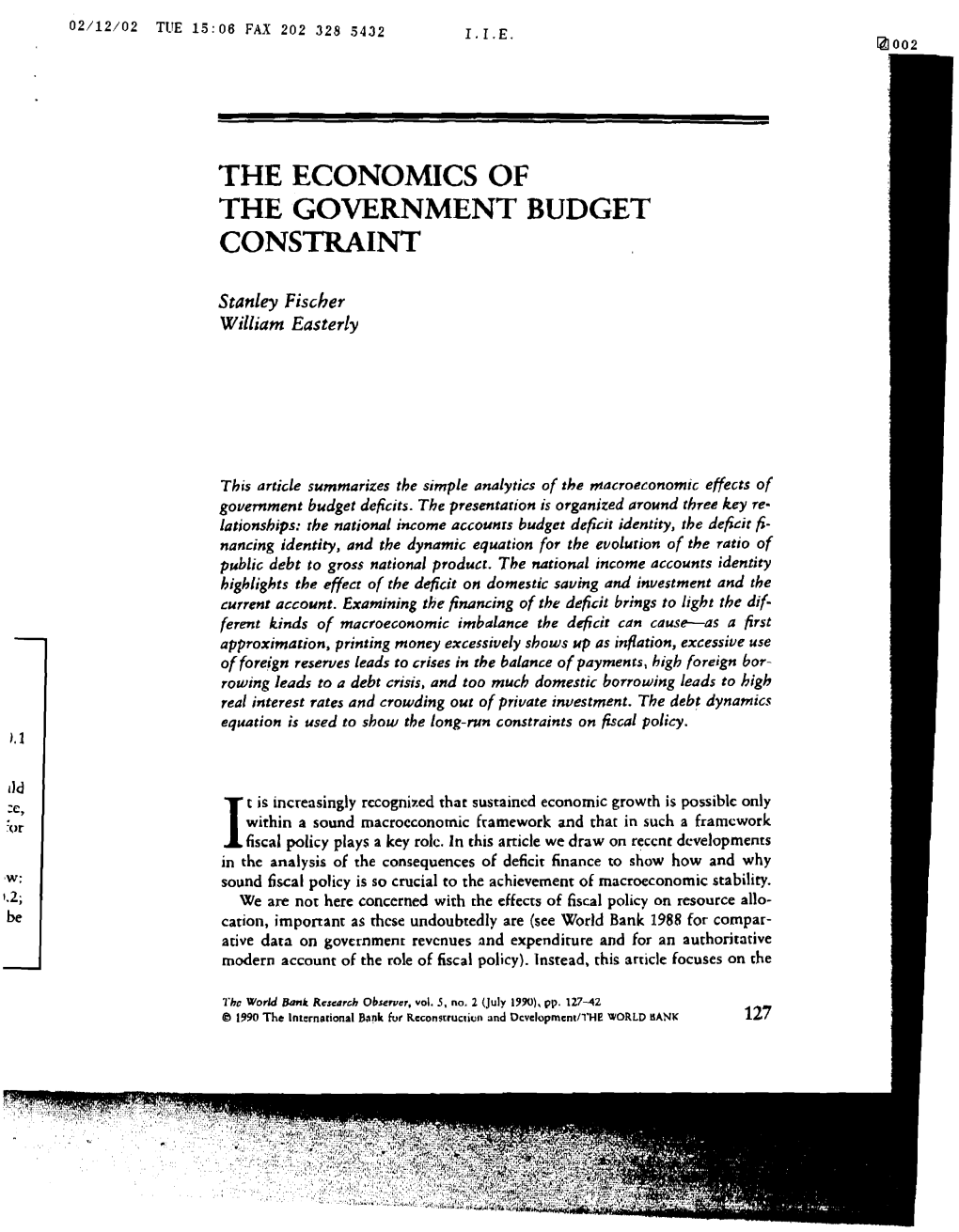 “The Economics of the Government Budget Constraint,” the World Bank