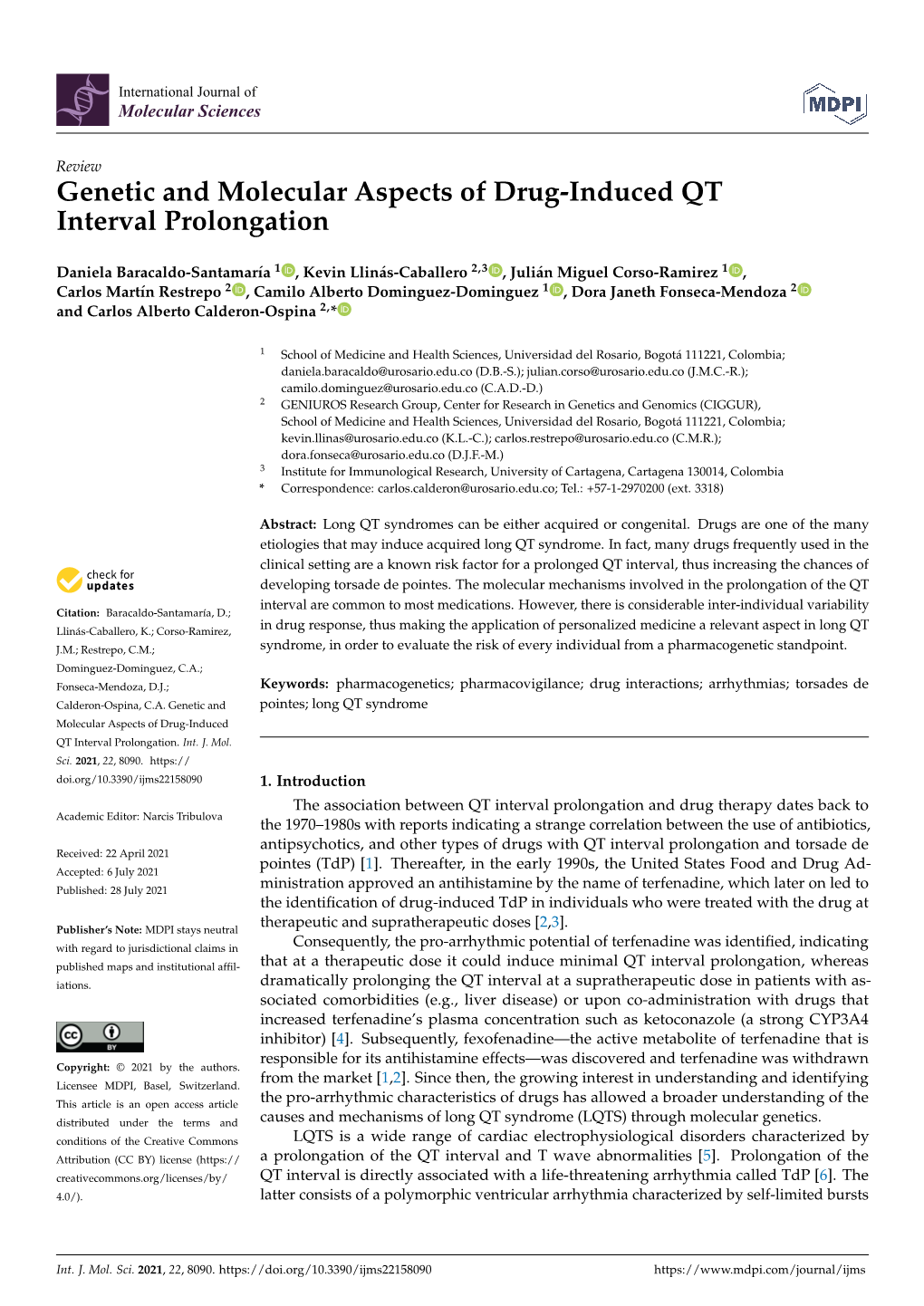 Genetic and Molecular Aspects of Drug-Induced QT Interval Prolongation