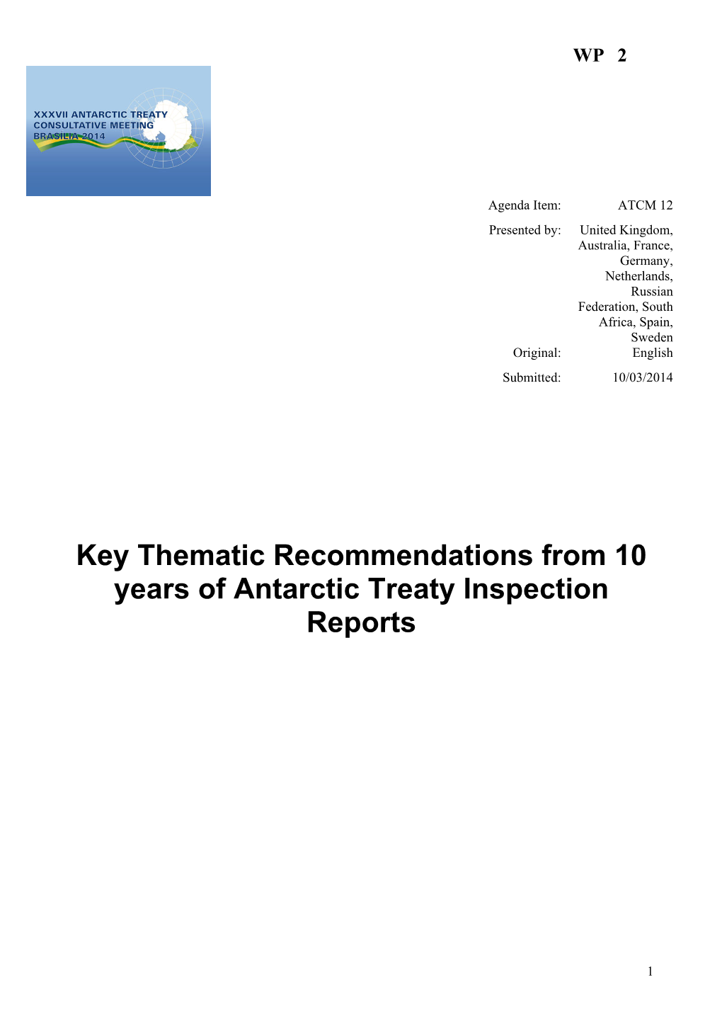 Key Thematic Recommendations from 10 Years of Antarctic Treaty Inspection Reports