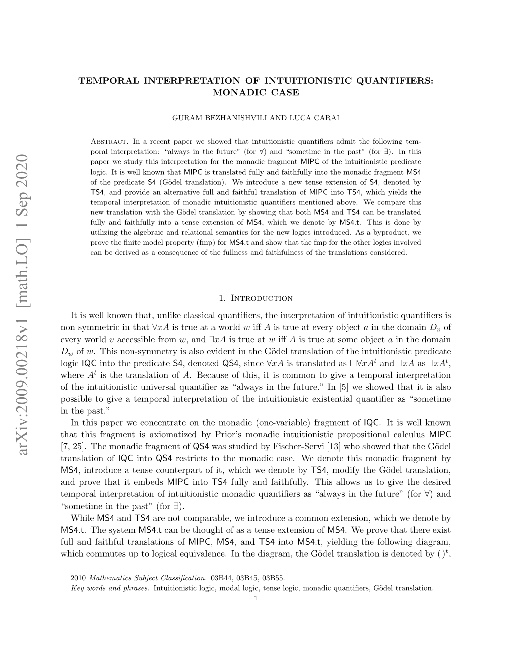 Arxiv:2009.00218V1 [Math.LO]