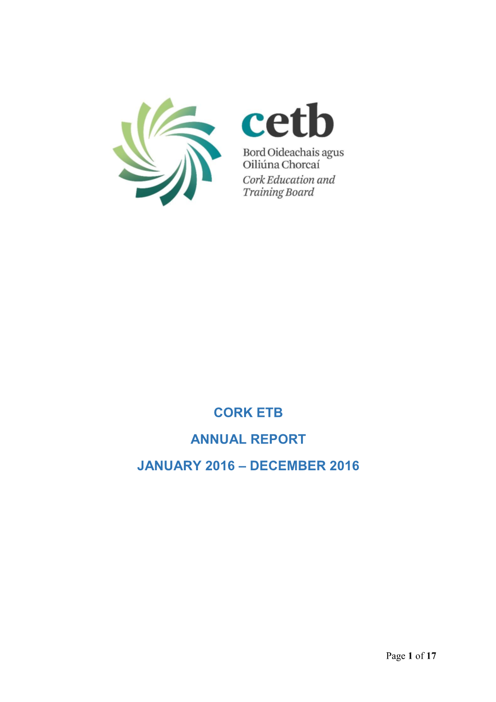 Cork Etb Annual Report January 2016 – December 2016