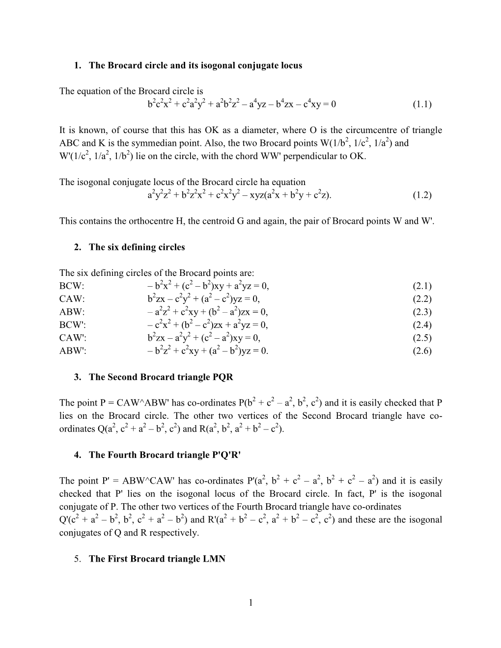 1 1. the Brocard Circle and Its Isogonal Conjugate Locus The