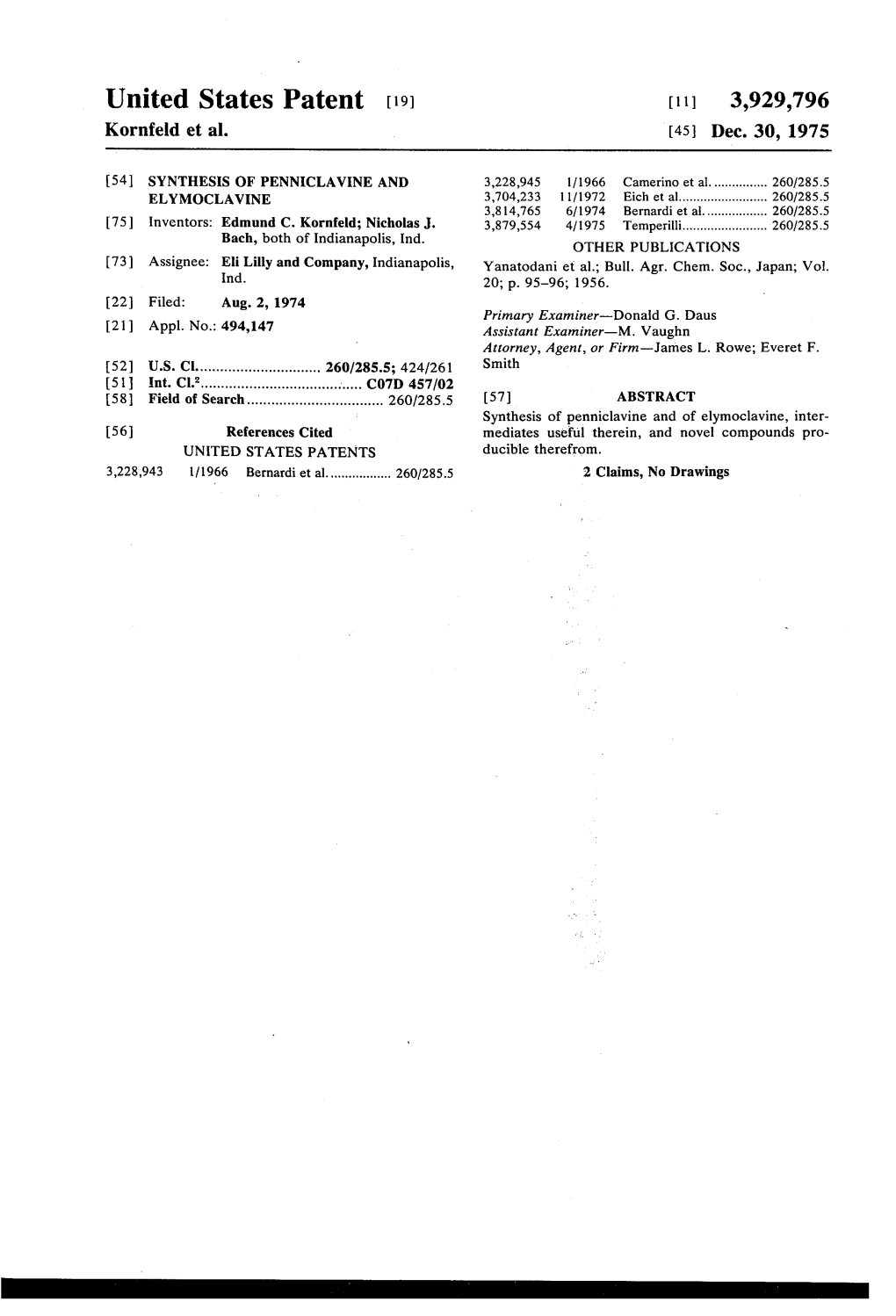 United States Patent (19) 11 3,929,796 Kornfeld Et Al