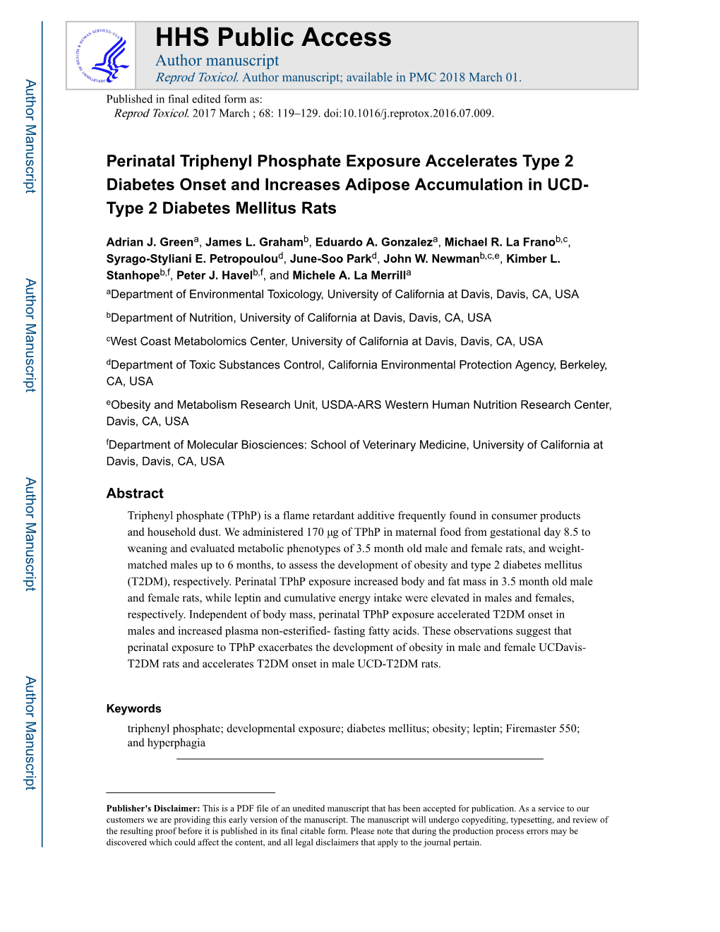 Perinatal Triphenyl Phosphate Exposure Accelerates Type 2 Diabetes Onset and Increases Adipose Accumulation in UCD- Type 2 Diabetes Mellitus Rats