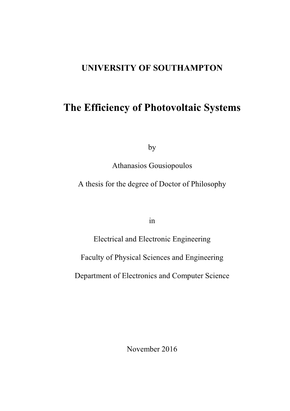 The Efficiency of Photovoltaic Systems