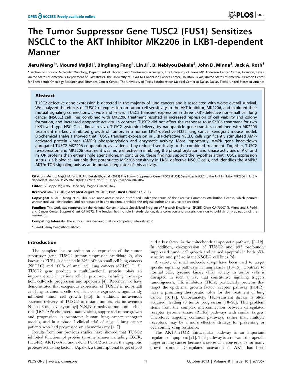 Sensitizes NSCLC to the AKT Inhibitor MK2206 in LKB1-Dependent Manner